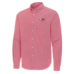 Cincinnati Reds Woven Porter Long Sleeve Button Up Large Dark Red/White
