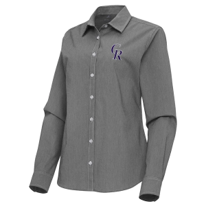 Women's Colorado Rockies Woven Porter Long Sleeve Button Up 2XLarge Black/White