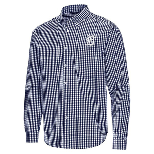 Detroit Tigers Ellis Woven Long Sleeve Button Up 2XLarge Navy/White