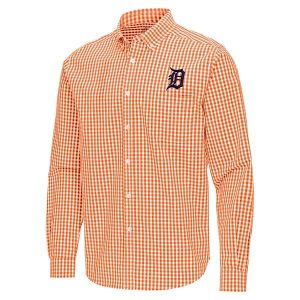 Detroit Tigers Ellis Woven Long Sleeve Button Up Small Mango/White