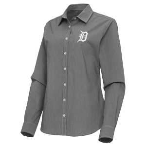 Women's Detroit Tigers Woven Porter Long Sleeve Button Up Large Black/White