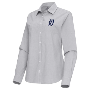 Women's Detroit Tigers Woven Porter Long Sleeve Button Up 2XLarge Skyscraper/White