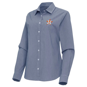 Women's Houston Astros Woven Porter Long Sleeve Button Up Medium Navy/White