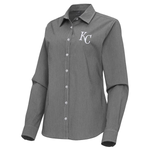 Women's Kansas City Royals Woven Porter Long Sleeve Button Up Large Black/White