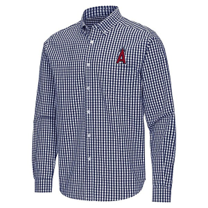 Los Angeles Angels Ellis Woven Long Sleeve Button Up Large Navy/White