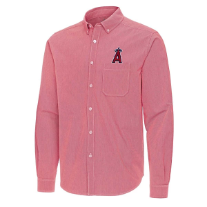 Los Angeles Angels Woven Porter Long Sleeve Button Up 2XLarge Dark Red/White