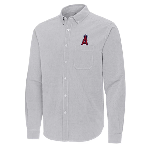 Los Angeles Angels Woven Porter Long Sleeve Button Up Medium Skyscraper/White