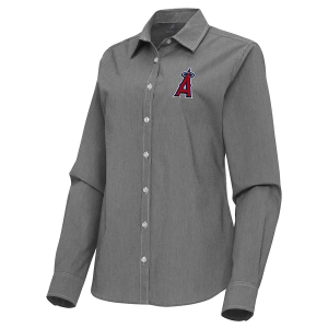 Women's Los Angeles Angels Woven Porter Long Sleeve Button Up Medium Black/White