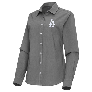 Women's Los Angeles Dodgers Woven Porter Long Sleeve Button Up Medium Black/White