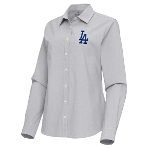 Women's Los Angeles Dodgers Woven Porter Long Sleeve Button Up Medium Skyscraper/White
