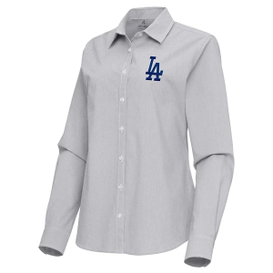 Women's Los Angeles Dodgers Woven Porter Long Sleeve Button Up 2XLarge Skyscraper/White