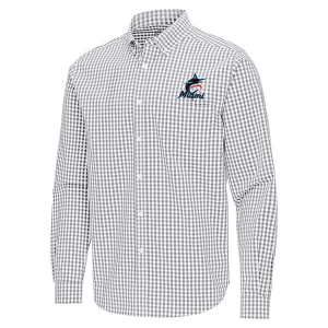 Miami Marlins Ellis Woven Long Sleeve Button Up 2XLarge Skyscraper/White