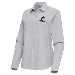 Women's Miami Marlins Woven Porter Long Sleeve Button Up XLarge Skyscraper/White
