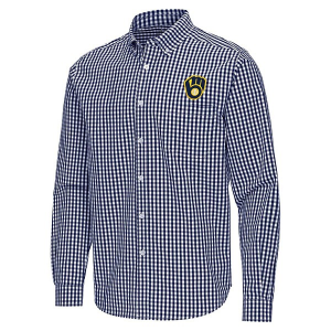 Milwaukee Brewers Ellis Woven Long Sleeve Button Up Small Navy/White