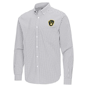 Milwaukee Brewers Ellis Woven Long Sleeve Button Up Medium Skyscraper/White