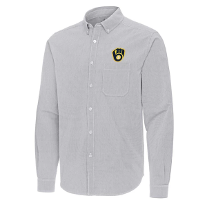 Milwaukee Brewers Woven Porter Long Sleeve Button Up Large Skyscraper/White