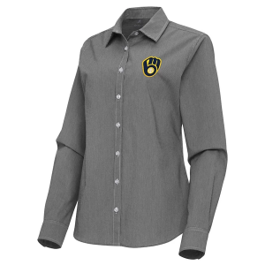 Women's Milwaukee Brewers Woven Porter Long Sleeve Button Up XLarge Black/White