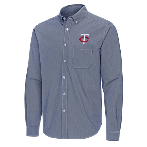 Minnesota Twins Woven Porter Long Sleeve Button Up Small Navy/White