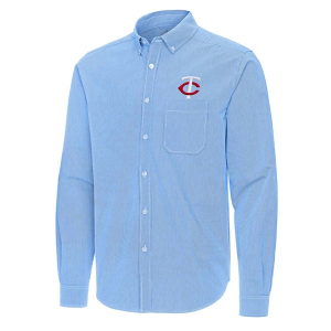 Minnesota Twins Woven Porter Long Sleeve Button Up 2XLarge Columbia Blue/White