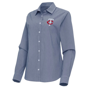 Women's Minnesota Twins Woven Porter Long Sleeve Button Up Small Navy/White