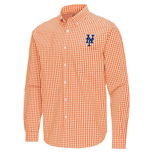 New York Mets Ellis Woven Long Sleeve Button Up Medium Mango/White