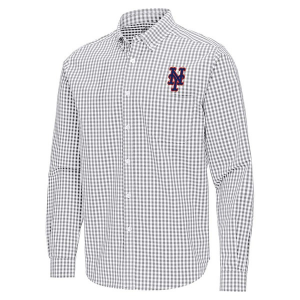 New York Mets Ellis Woven Long Sleeve Button Up 2XLarge Skyscraper/White