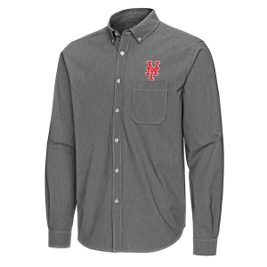 New York Mets Woven Porter Long Sleeve Button Up Small Black/White