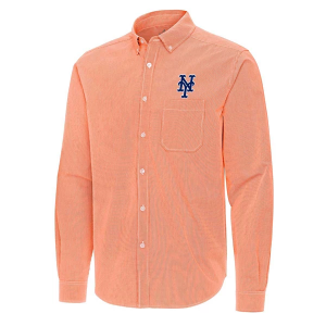 New York Mets Woven Porter Long Sleeve Button Up 2XLarge Mango/White