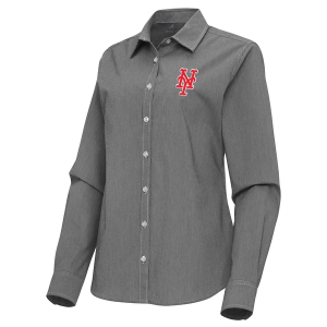 Women's New York Mets Woven Porter Long Sleeve Button Up Medium Black/White