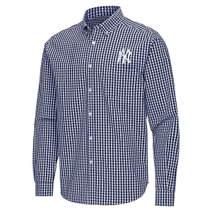 New York Yankees Ellis Woven Long Sleeve Button Up Medium Navy/White