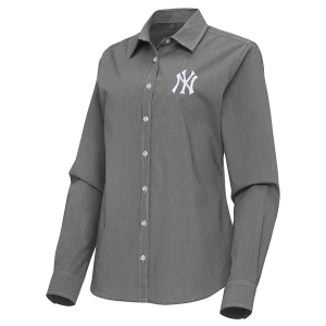 Women's New York Yankees Woven Porter Long Sleeve Button Up Large Black/White