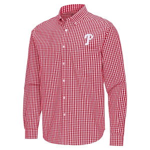 Philadelphia Phillies Ellis Woven Long Sleeve Button Up Large Dark Red/White