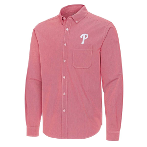 Philadelphia Phillies Woven Porter Long Sleeve Button Up Medium Dark Red/White
