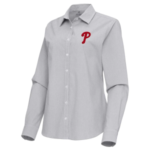 Women's Philadelphia Phillies Woven Porter Long Sleeve Button Up Medium Skyscraper/White