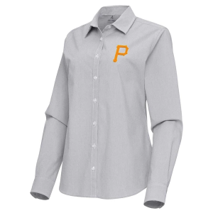 Women's Pittsburgh Pirates Woven Porter Long Sleeve Button Up 2XLarge Skyscraper/White