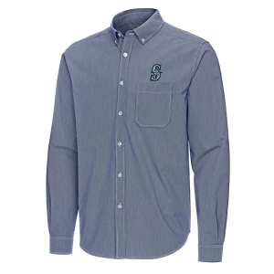 Seattle Mariners Woven Porter Long Sleeve Button Up Small Navy/White