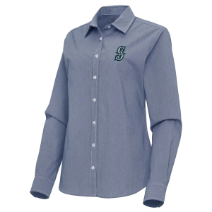 Women's Seattle Mariners Woven Porter Long Sleeve Button Up XLarge Navy/White
