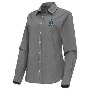 Women's Seattle Mariners Woven Porter Long Sleeve Button Up XLarge Black/White