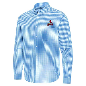 St. Louis Cardinals Ellis Woven Long Sleeve Button Up Medium Columbia Blue/White