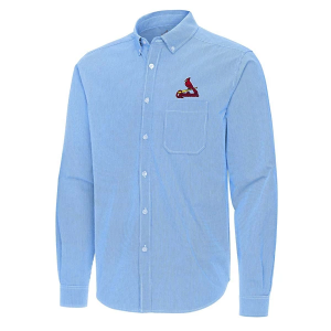 St. Louis Cardinals Woven Porter Long Sleeve Button Up Medium Columbia Blue/White