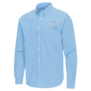 Tampa Bay Rays Ellis Woven Long Sleeve Button Up Small Columbia Blue/White