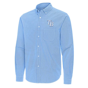 Tampa Bay Rays Woven Porter Long Sleeve Button Up Small Columbia Blue/White