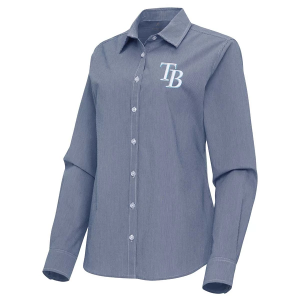 Women's Tampa Bay Rays Woven Porter Long Sleeve Button Up Small Navy/White