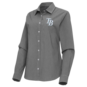 Women's Tampa Bay Rays Woven Porter Long Sleeve Button Up Large Black/White