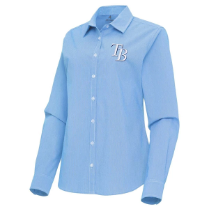 Women's Tampa Bay Rays Woven Porter Long Sleeve Button Up 2XLarge Columbia Blue/White