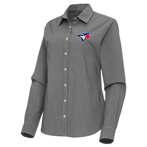 Women's Toronto Blue Jays Woven Porter Long Sleeve Button Up Large Black/White