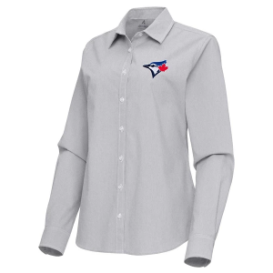 Women's Toronto Blue Jays Woven Porter Long Sleeve Button Up XLarge Skyscraper/White