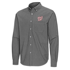 Washington Nationals Woven Porter Long Sleeve Button Up Large Black/White