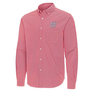 Washington Nationals Woven Porter Long Sleeve Button Up 2XLarge Dark Red/White