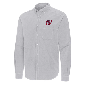 Washington Nationals Woven Porter Long Sleeve Button Up Small Skyscraper/White